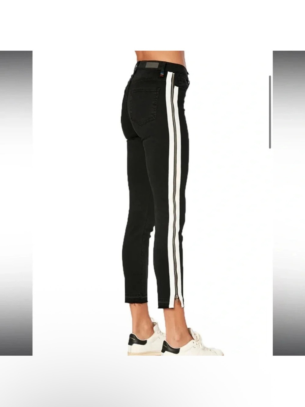 Women’s Black Ankle Skinny Jeans with White Side Stripe